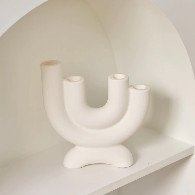 Off White Curves Architectural Ceramic Candle Holder
