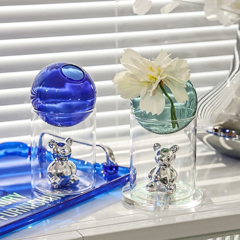 Bubble Glass with Cartoon Bear Flower Vase 