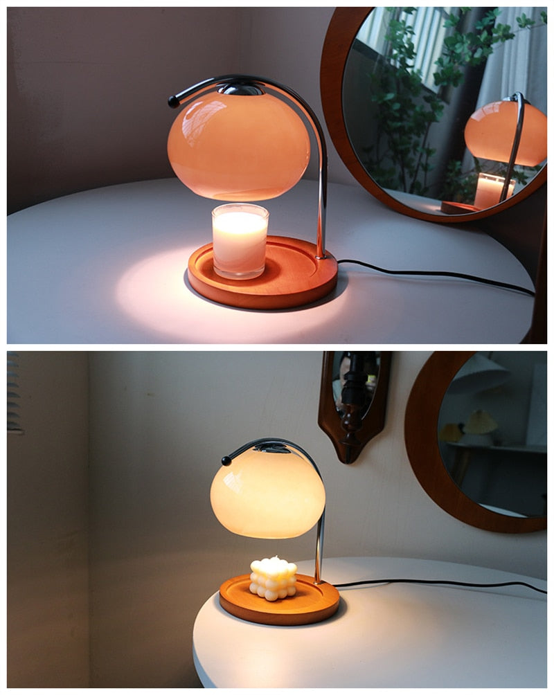 Glass Table Desk Lamp Wood Base 