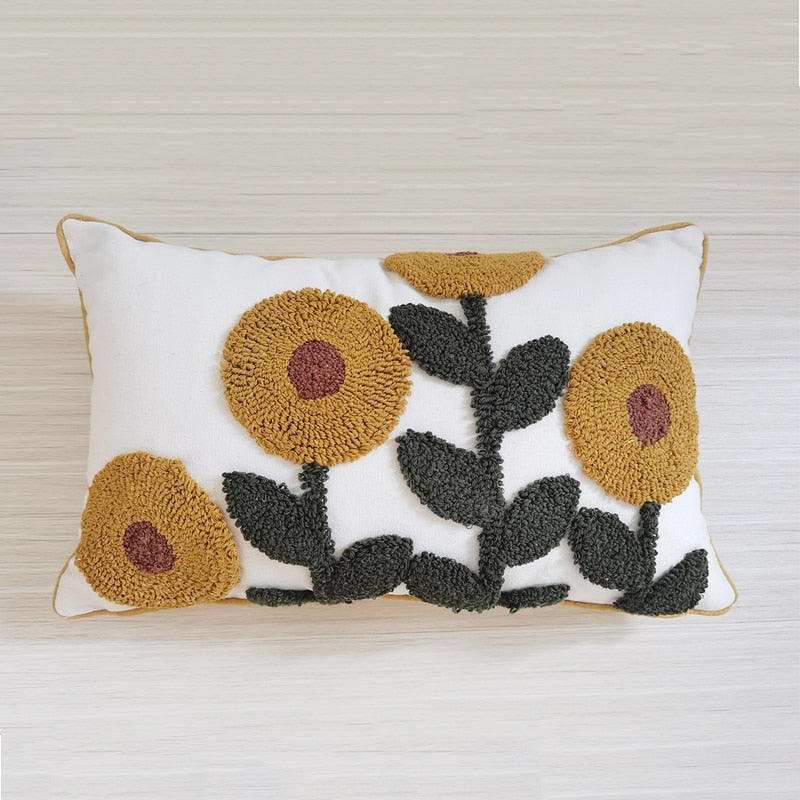 Sunflower Floral Punch Needle Pillow Cover
