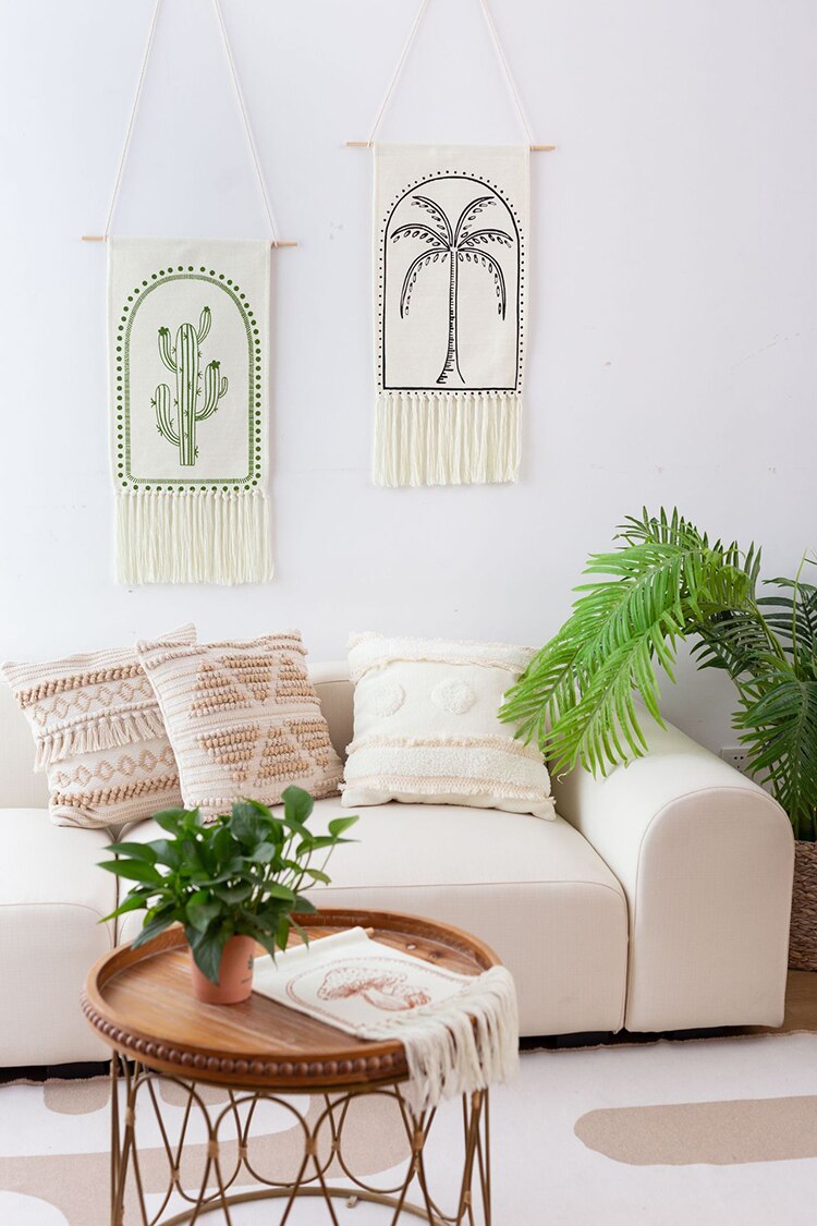 Cactus Palm Tree Mushroom Desert Macrame Printed Tapestry