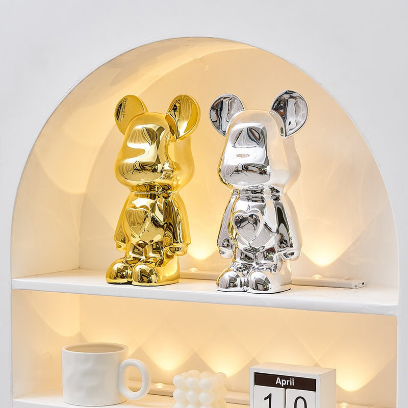Decorative Accents Metallic Figurine Scupture Space Bear 