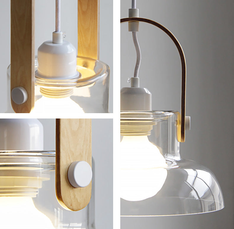 Iron Wood Glass LED Pendant Lamp