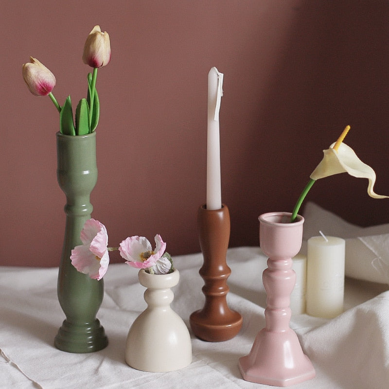 Glazed Ceramic Candle & Flower Holders