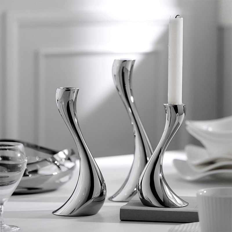 Chrome Wave Candle Holders