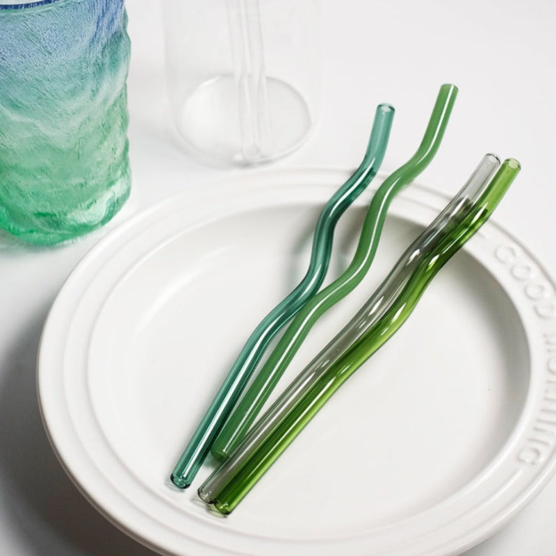 Dot on Green GLASS STRAW Reusable Straws Glass Drinking Straw Dot
