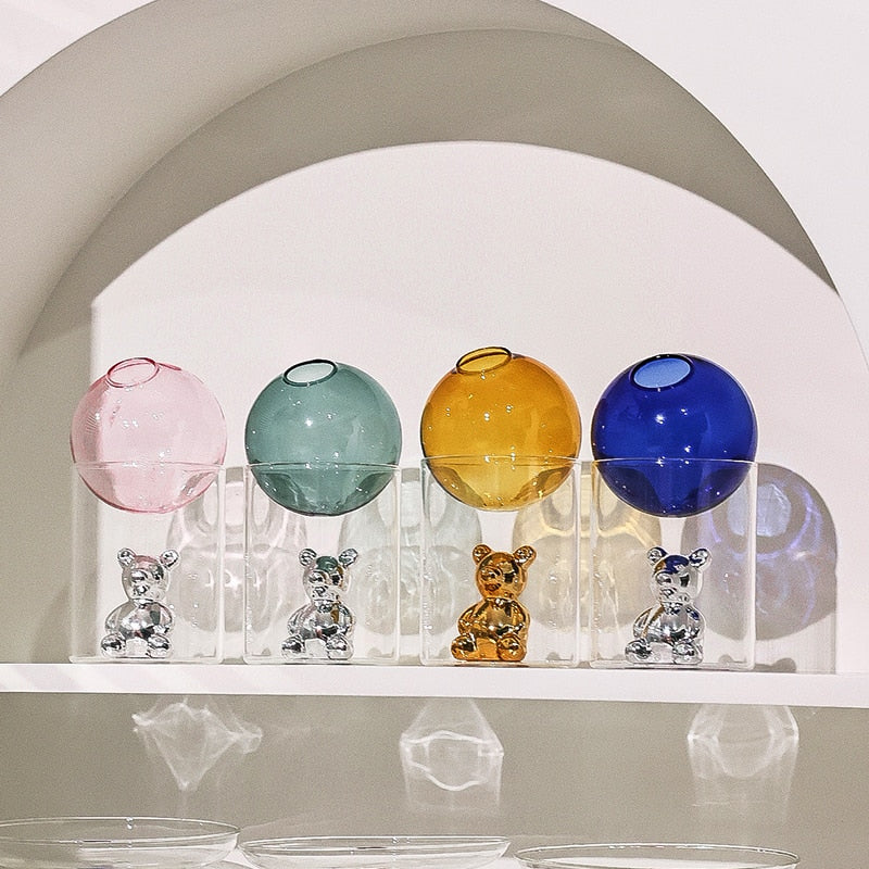 Bubble Glass with Cartoon Bear Flower Vase 