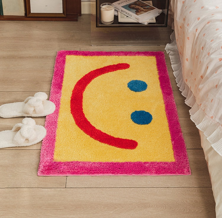 Smile Happy Face Yellow Pink Colorful Rug Bath Mat