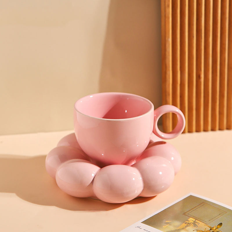 Ceramic Cloud Mug, Flower Coffee Mug and Saucer Set, Creative Cute