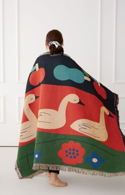 Ducks in Pasture Abstract Tapestry & Throw Blanket