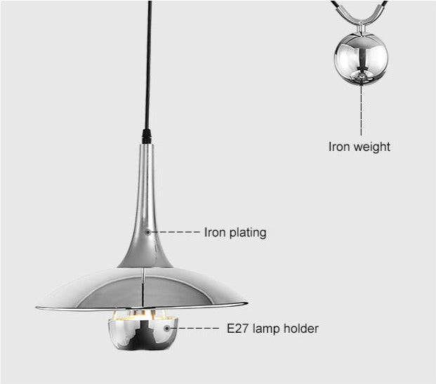 Creative Pendant Light Adjustable Shift Lamps Retro Mid Century Plated Silver