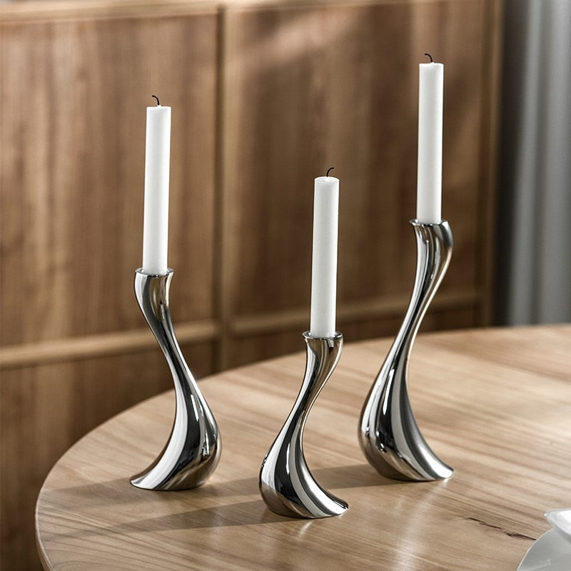 Chrome Wave Candle Holders