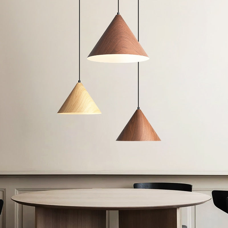  Cone Shape Vintage Wood Color LED Pendant Light