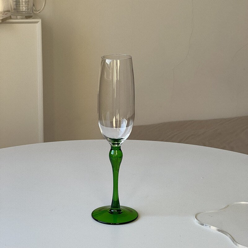 Glass Elegant Black/Green Wine and Flute Glass 
