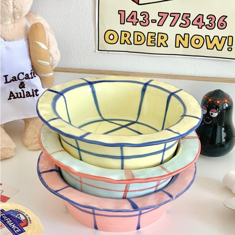 Yogurt Grid Ceramic Bowls