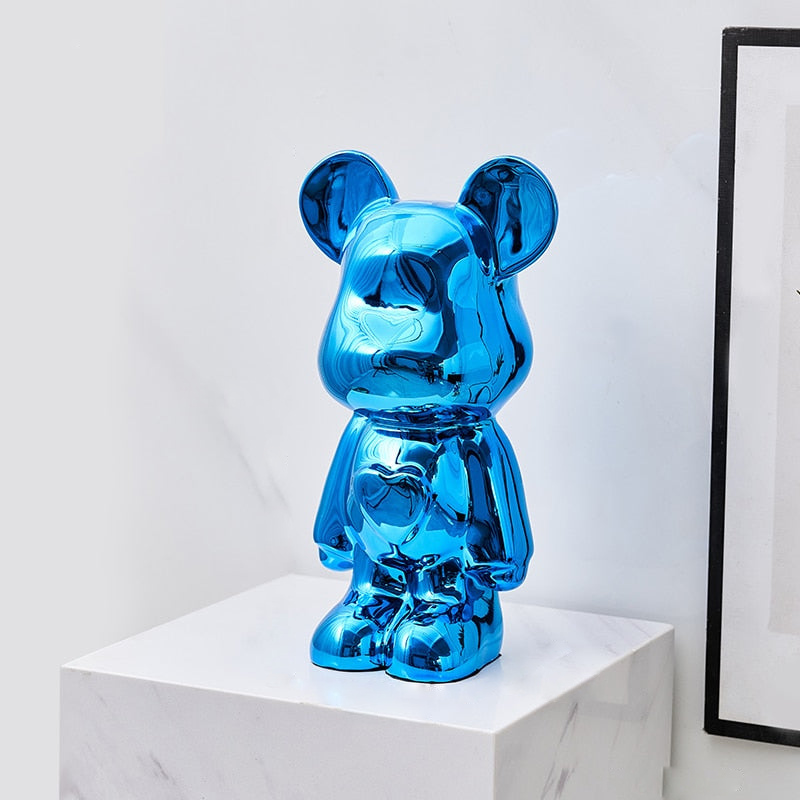 Silver Large Modern Art Cartoon Resin Bear Brick Statue Model