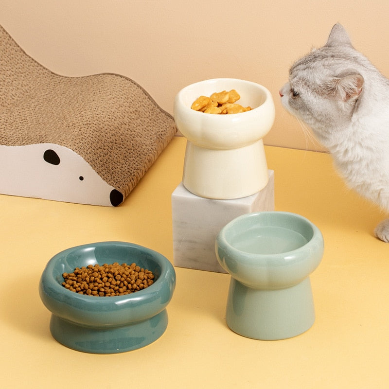 Ceramic Pet Food Bowls Anti Bacterial Acne Tall Short