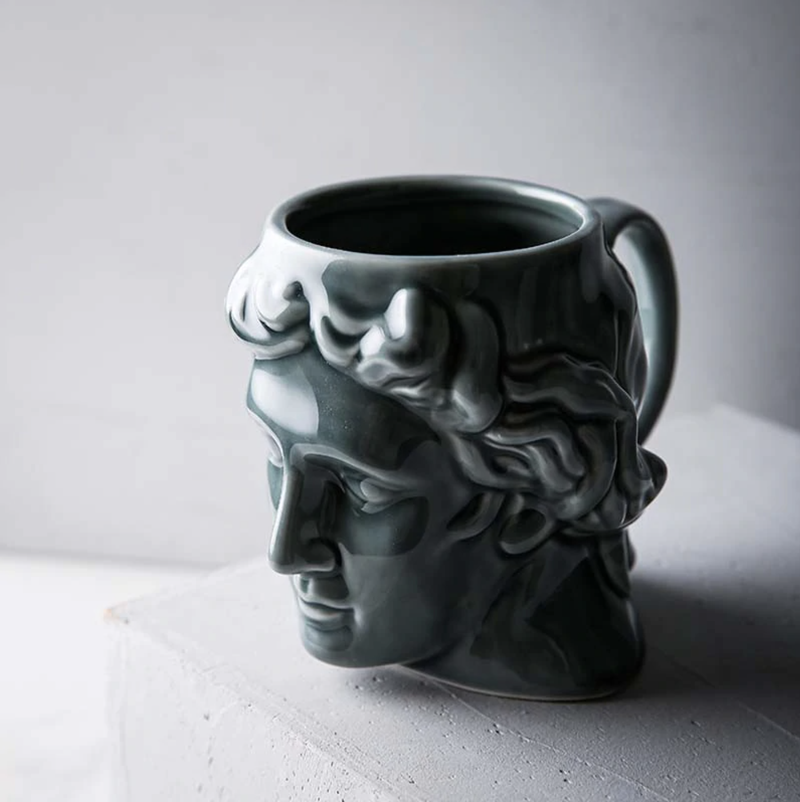 New 1Pcs 580mL 3D Style David Sculpture Ceramic Mug Coffee Tea Milk Drinking Cups with Handle Coffee Mug for Office Novelty Gift grey