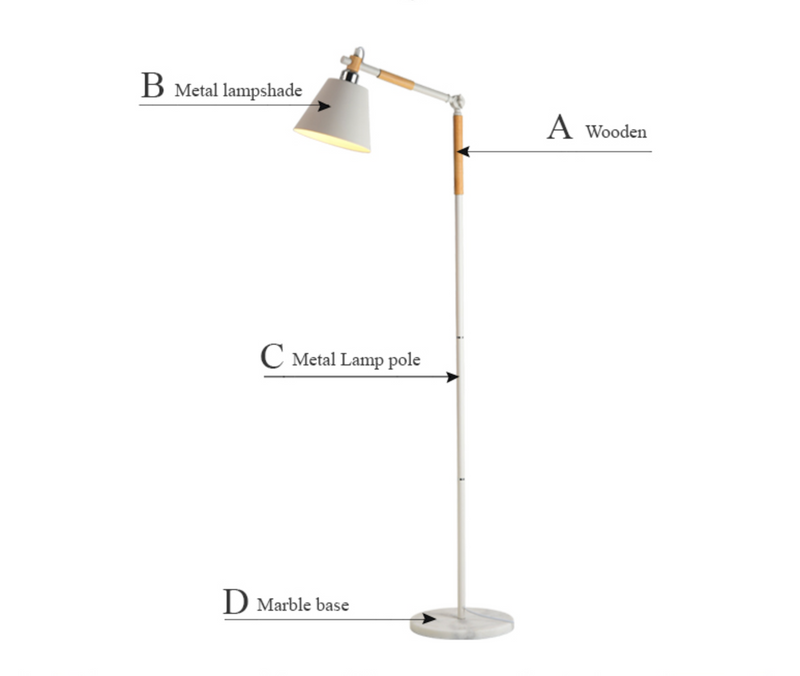 cone wooden iron white floor lamp
