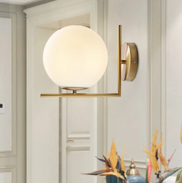 sphere white frosted lampshade gold handle wall lamp