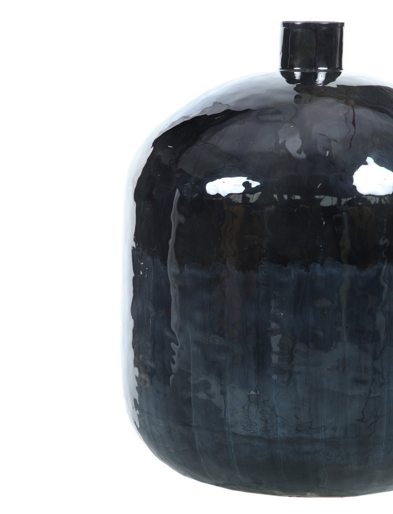 Dark Enamel Vase Short Round Glossy Finish Contemporary design accent