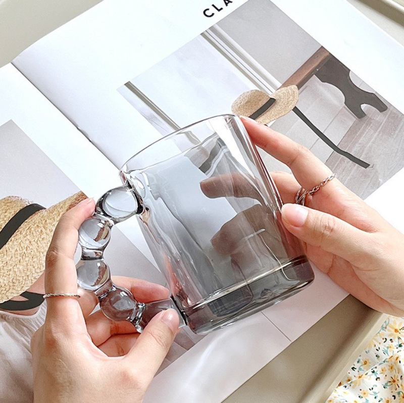 Designer Transparent Beer, Juice, Shake Mug/ Glass With Handle