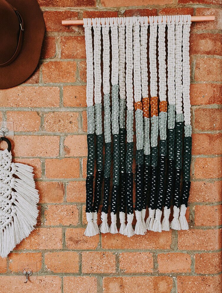 Handmade Boho Cotton Macrame Hanging Tapestry  Mountain Design