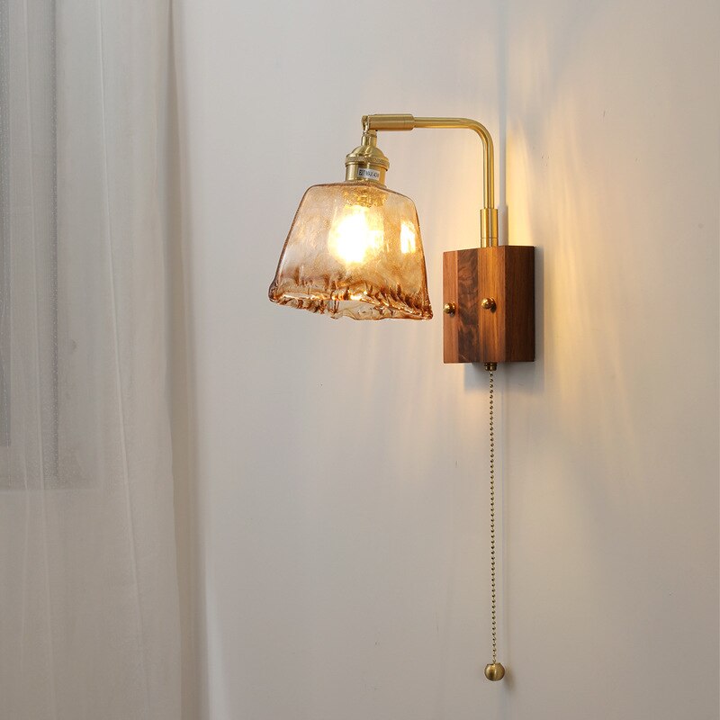 Stained Murano Glass & Wood LED Wall Lamp