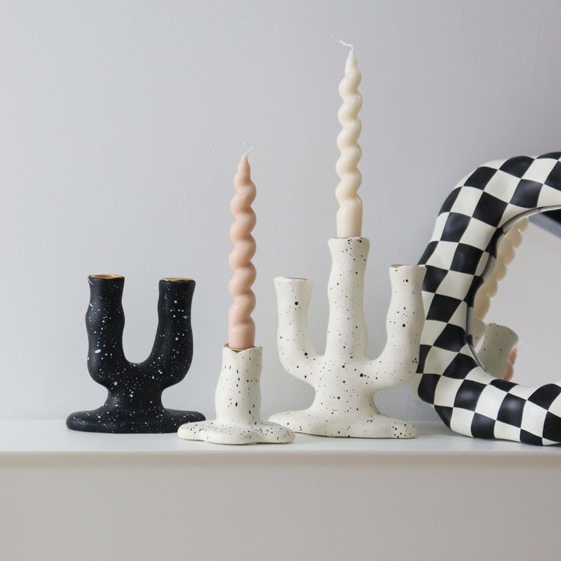 Black and White Resin Vintage Candle Holder 