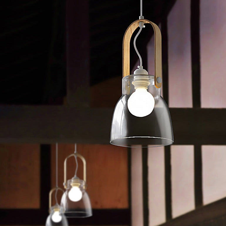 Iron Wood Glass LED Pendant Lamp