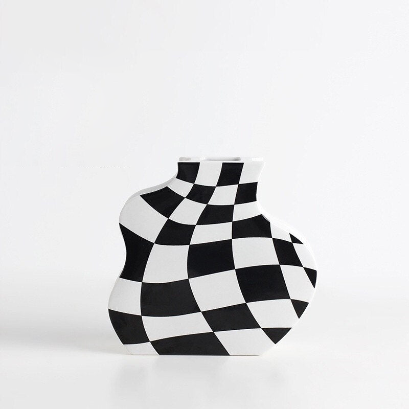 Ceramic Vases Flower Checkered Design with Various Sizes