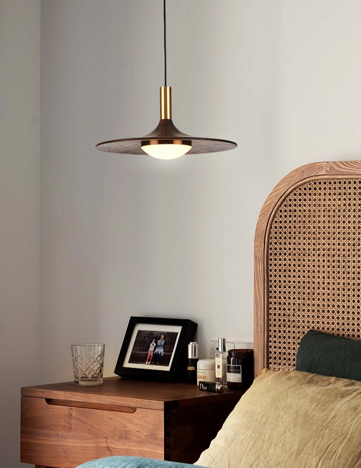 Pendant Lamp Walnut Wood for Bedroom Cafe Bar