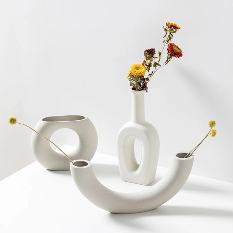Modern Ceramic Still Life Vases for Flowers Plants and Home Decor white neutral