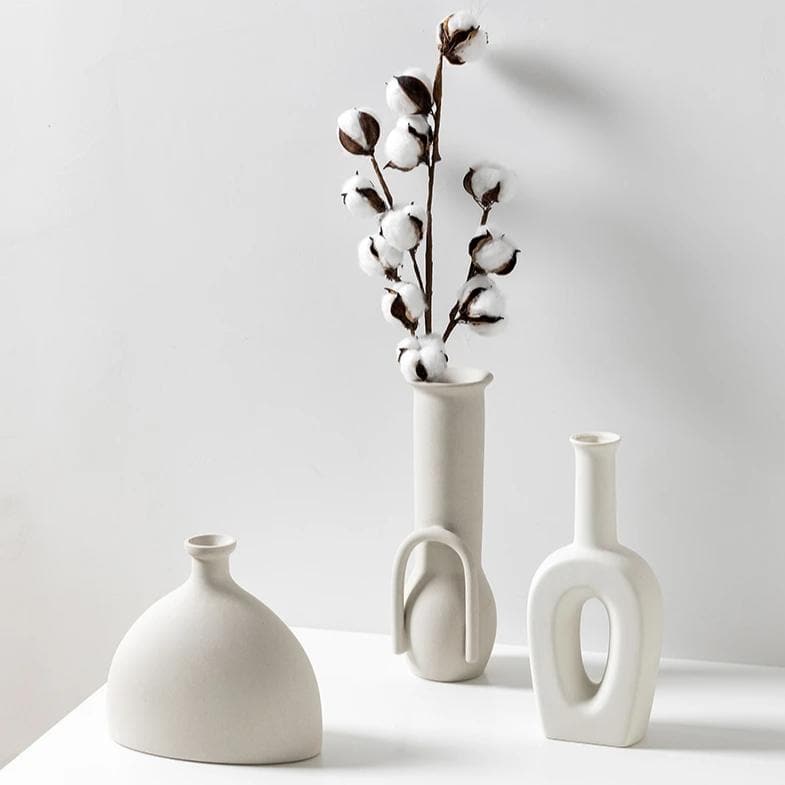 Modern Ceramic Still Life Vases for Flowers Plants and Home Decor white neutral