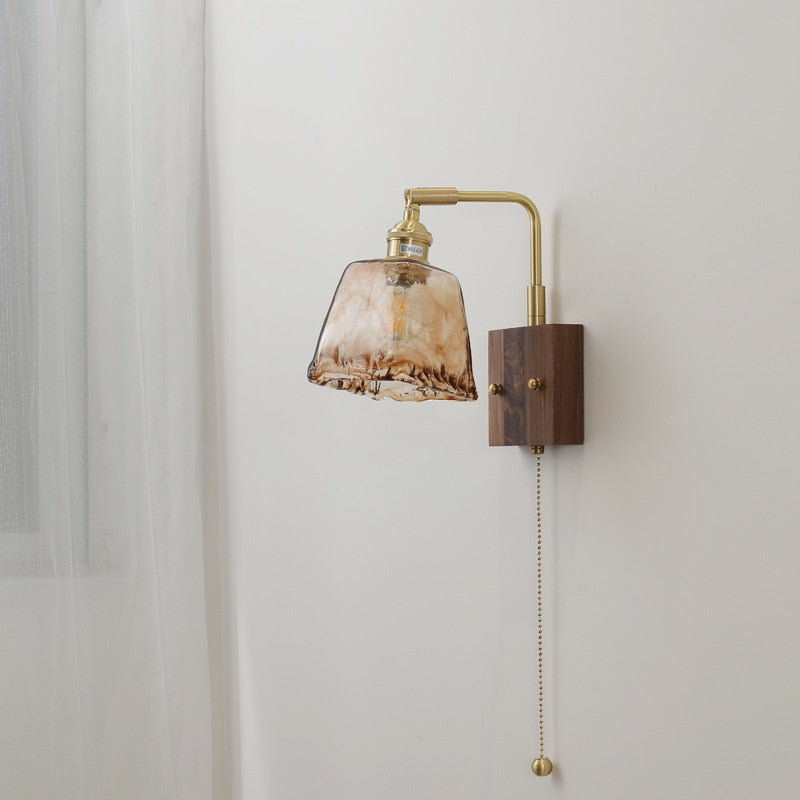 Stained Murano Glass & Wood LED Wall Lamp