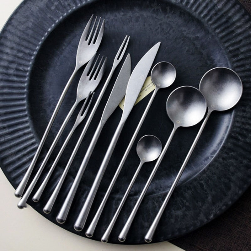 Stainless Steel Cutlery Set with Dinner Knife Fork Spoon Set Fruit Fork and Coffee Tea Spoon
