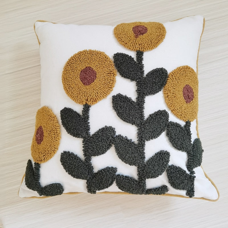 Sunflower Floral Punch Needle Pillow Cover
