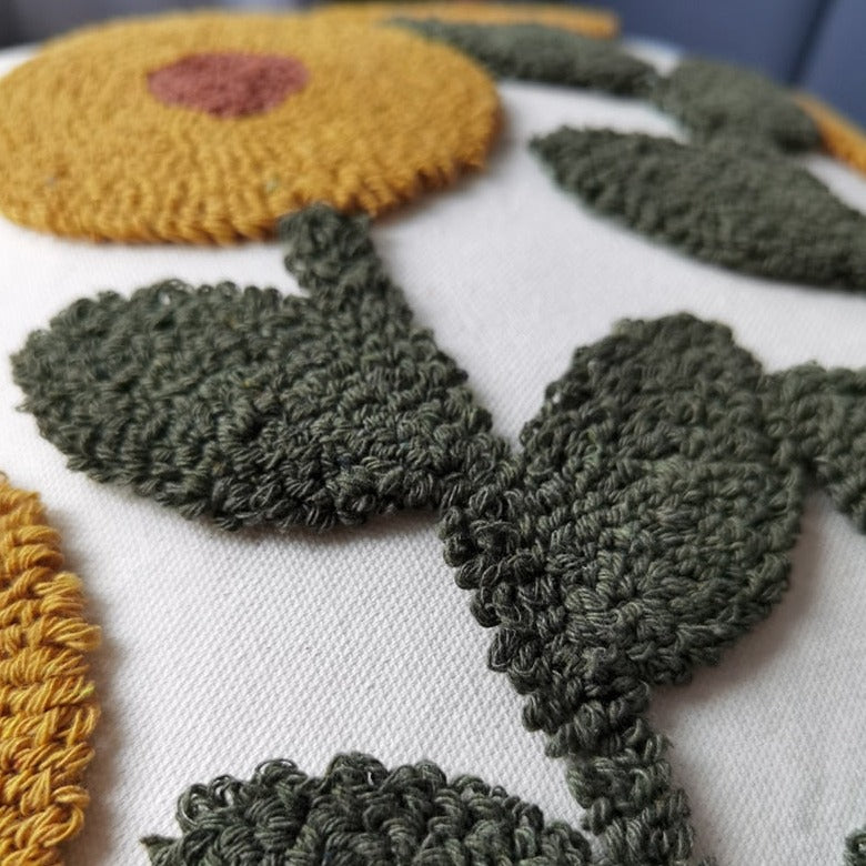 Sunflower Floral Punch Needle Pillow Cover