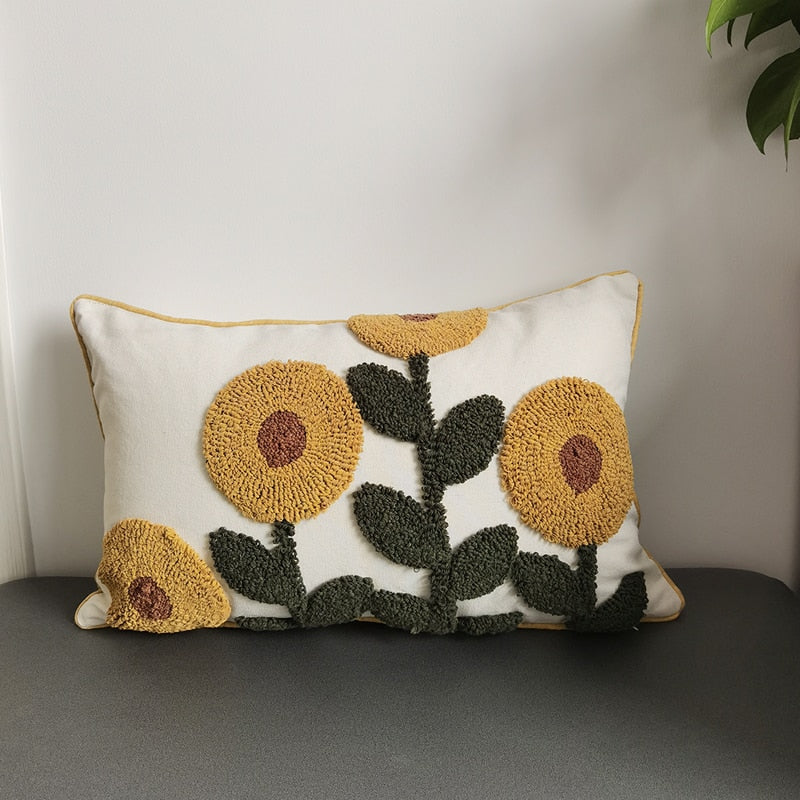 Sunflower Floral Punch Needle Pillow Cover