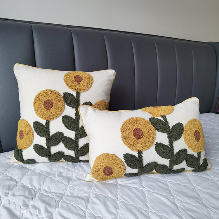 Sunflower Floral Punch Needle Pillow Cover