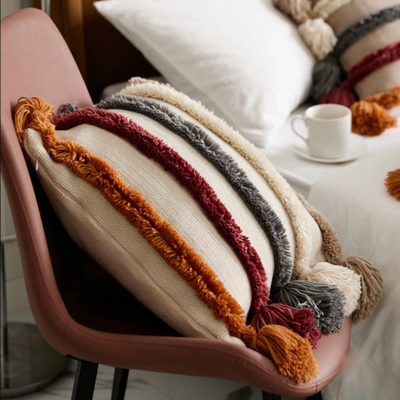 Tufted Tassels Cushion Cover Pillow Case 
