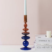 Iridescent Unique Vintage Shape Glass Candle Holder Gradient color Navy Brown