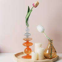 Iridescent Unique Vintage Shape Glass Candle Holder Gradient color Blue Orange