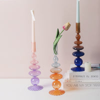Iridescent Unique Vintage Shape Glass Candle Holder Gradient color Lilac Pink Blue Orange Navy Brown