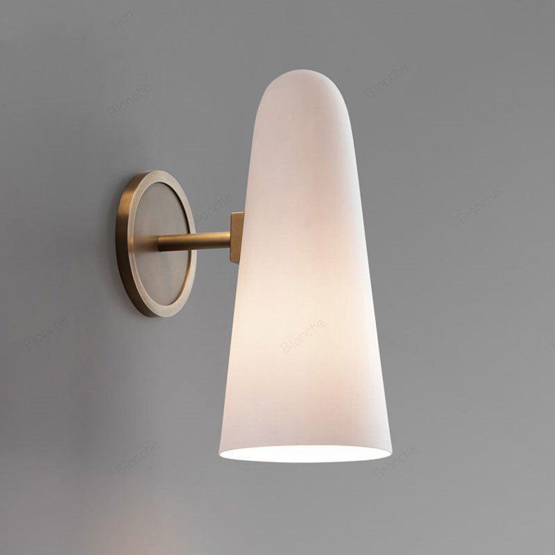 Milk Glass & Antique Brass LED Wall Lamp