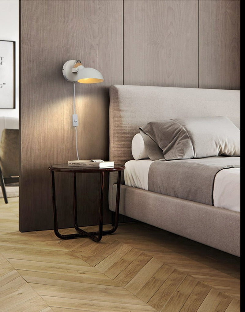 half sphere metal wood white matte wall lamp with plug