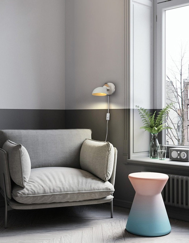 half sphere metal wood white matte wall lamp with plug