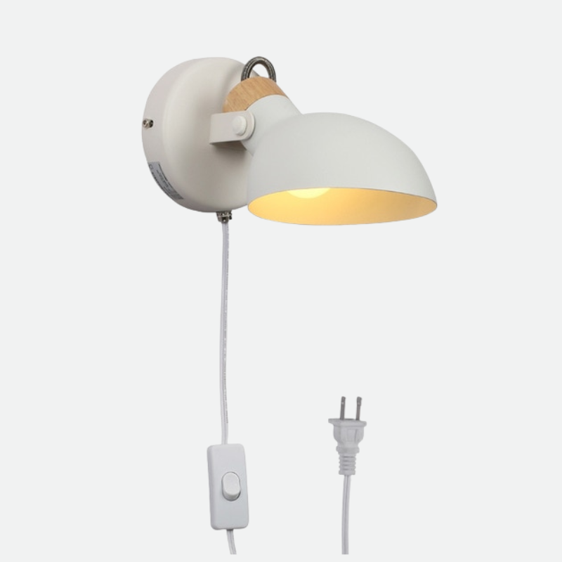 half sphere metal wood white matte wall lamp with plug