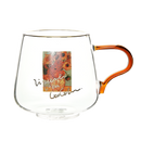 rounded clear glass van gogh-design mug with orange handle