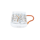 rounded clear glass van gogh-design mug with orange handle